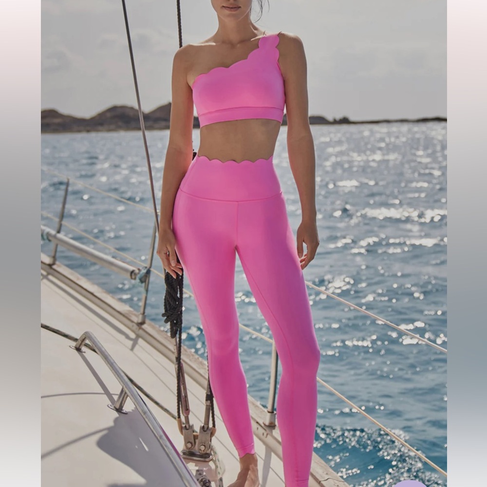 WISKII 7/8 High-Waist Energy Leggings, scallop - NWT, pink, S
